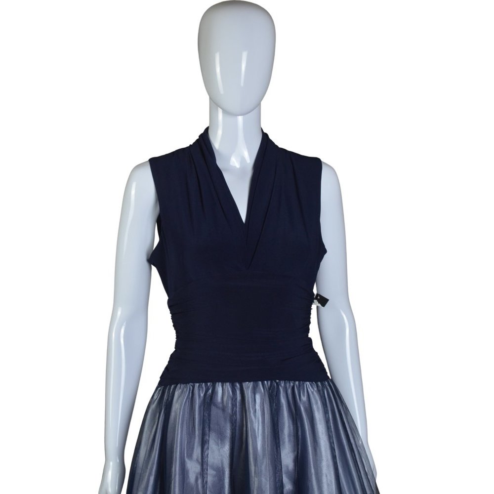 Elegant Navy Blue Sleeveless Dress - Picture 4 of 7
